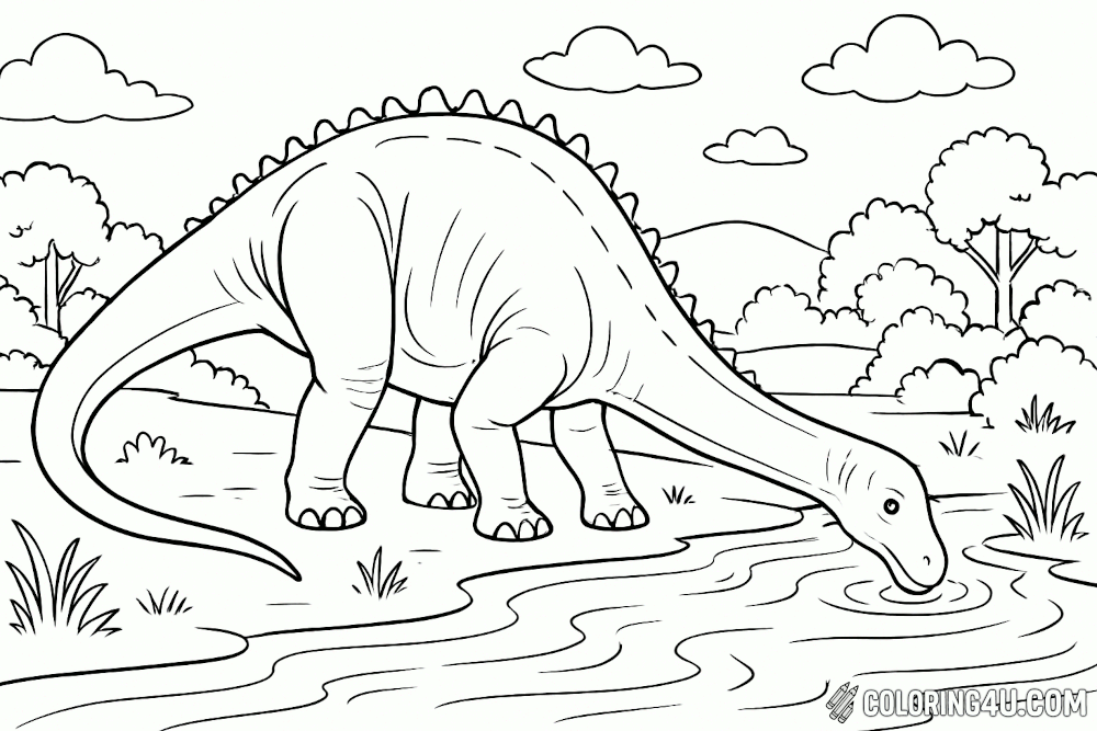 Diplodocus Drinking From A River