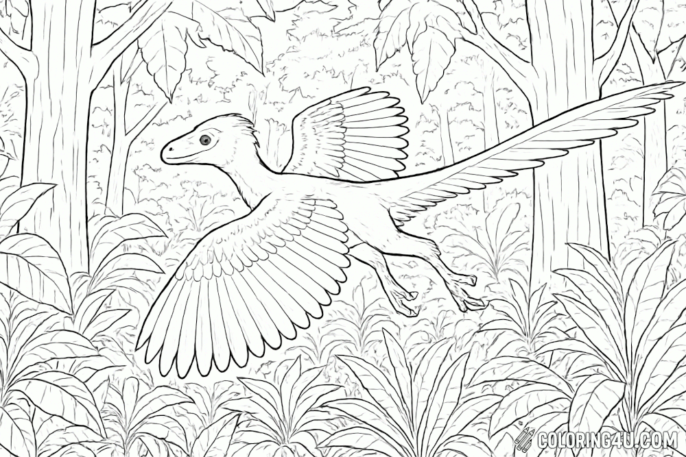 Microraptor Gliding Between Trees