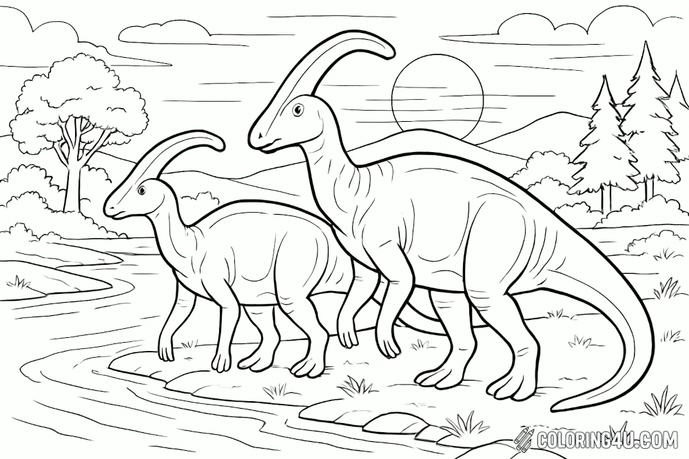 Parasaurolophus By A River