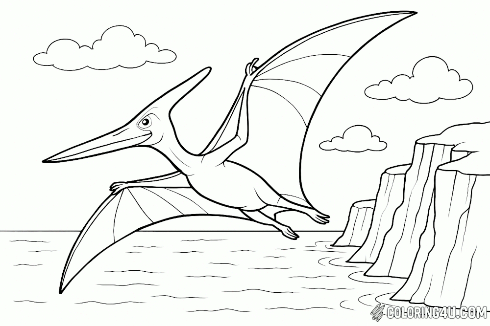 Pteranodon Flying Above Ocean Cliffs