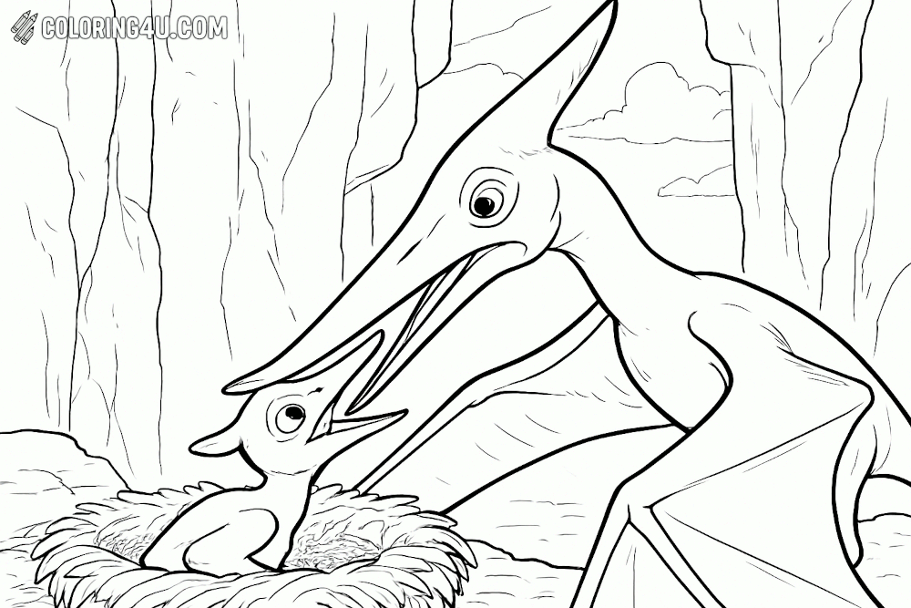Pteranodon Mother Feeding Chick