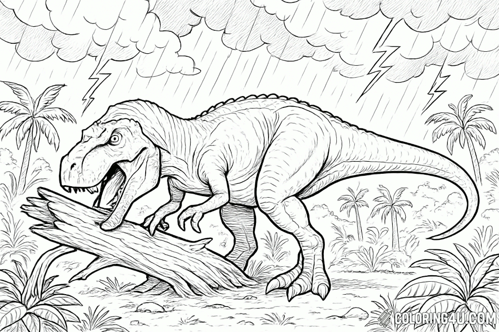 T Rex Tearing A Fallen Tree