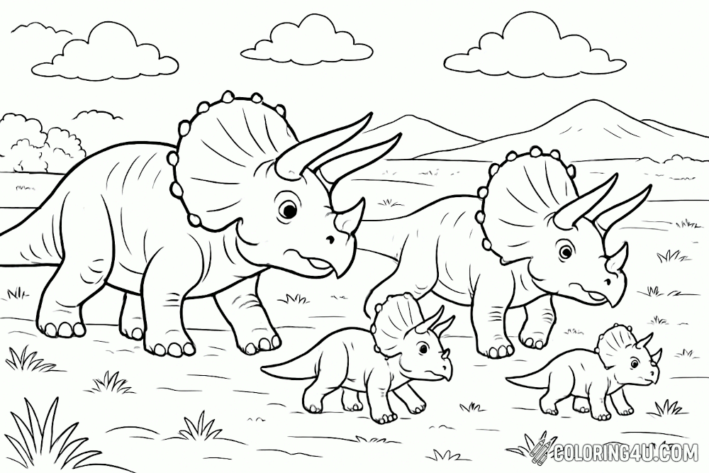 Triceratops Walking Together