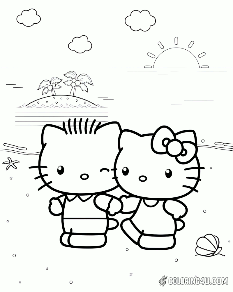Hello Kitty And Dear Daniel Sunset Coloring Page