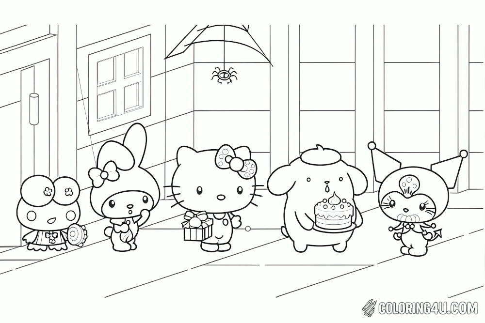 Hello Kitty And Friends Halloween Coloring Page