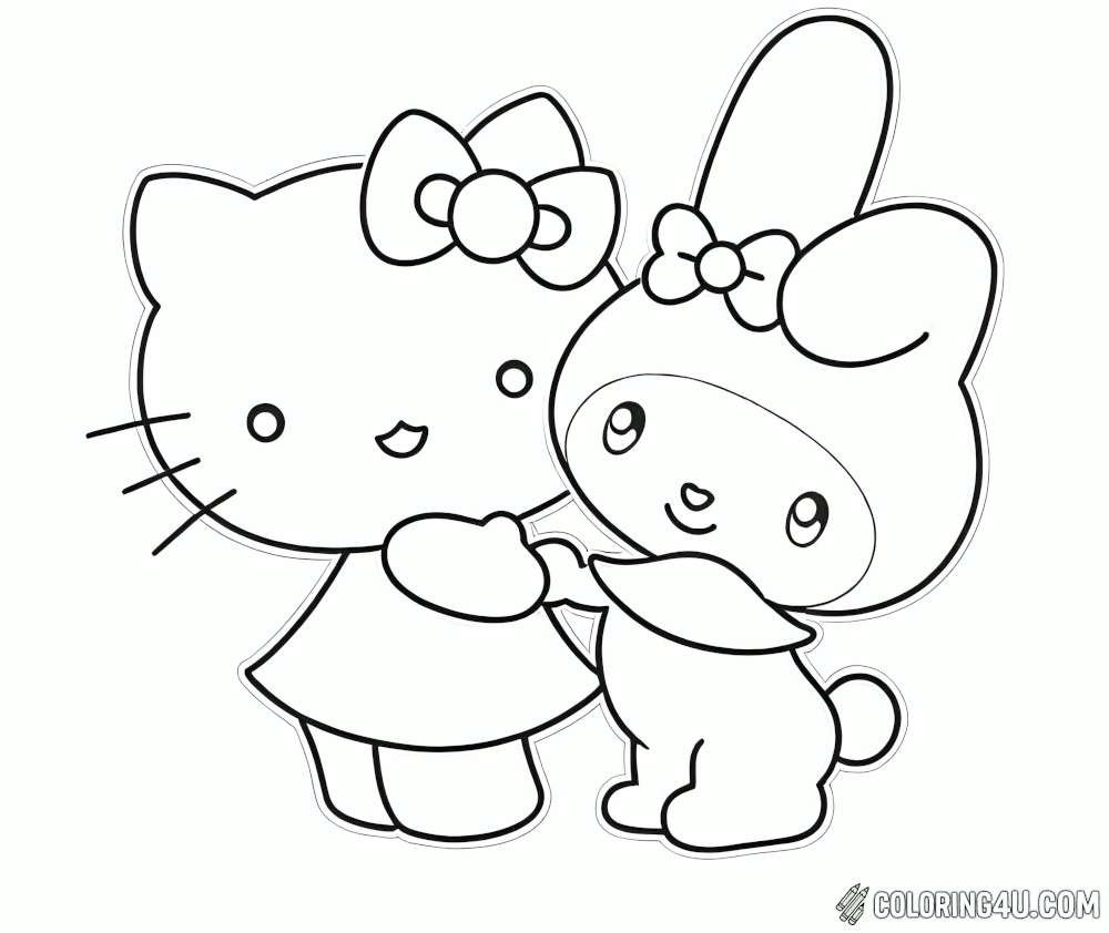 Hello Kitty And My Melody Hug Coloring Page