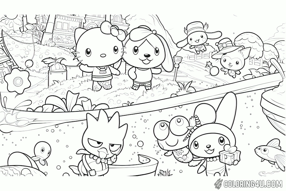 Hello Kitty Beach Day With Friends Coloring Page