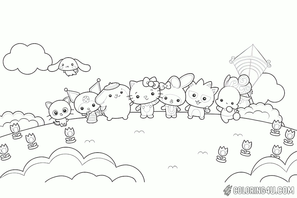 Hello Kitty Clouds And Friends Coloring Page