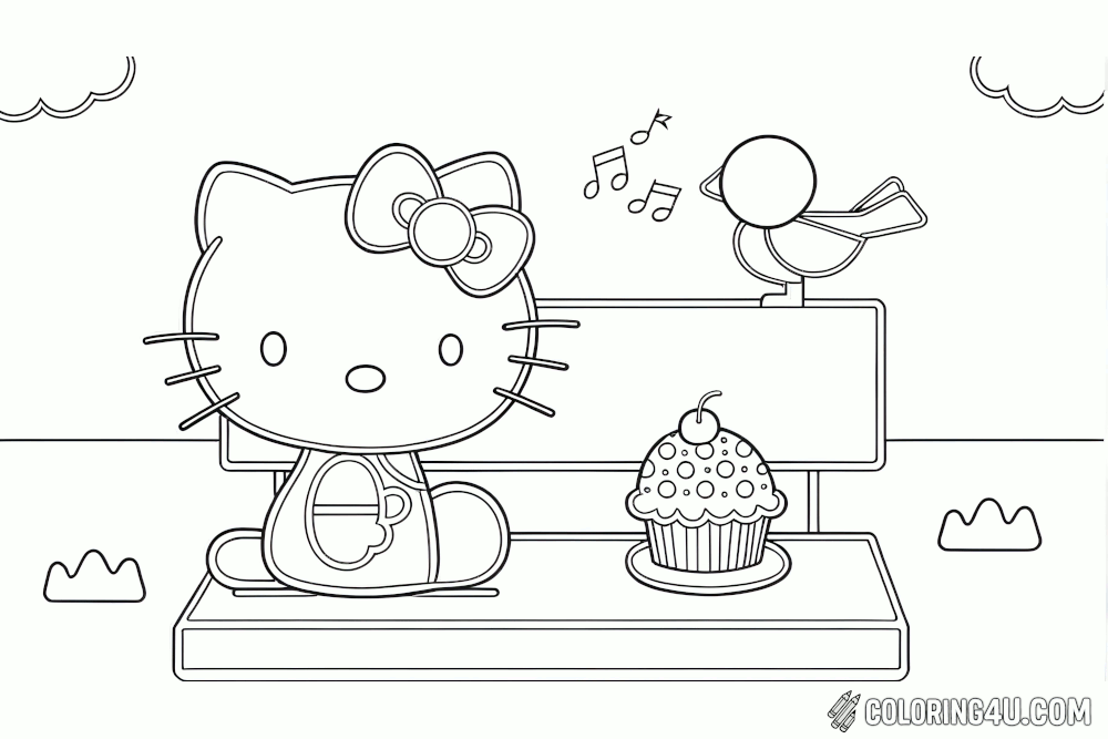 Hello Kitty Cupcake And Music Coloring Page