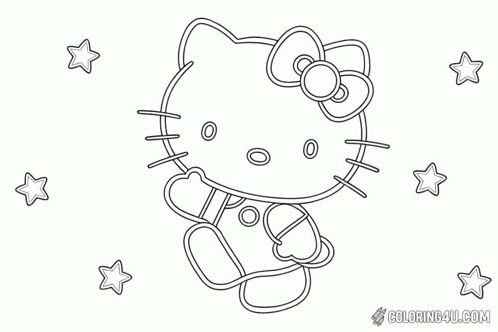 Hello Kitty Floating Stars Coloring Page