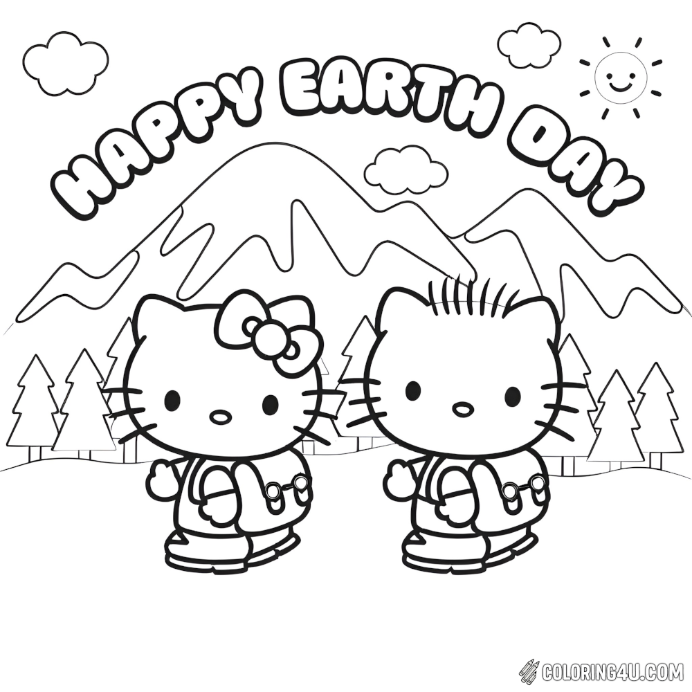 Hello Kitty Happy Earth Day Coloring Page