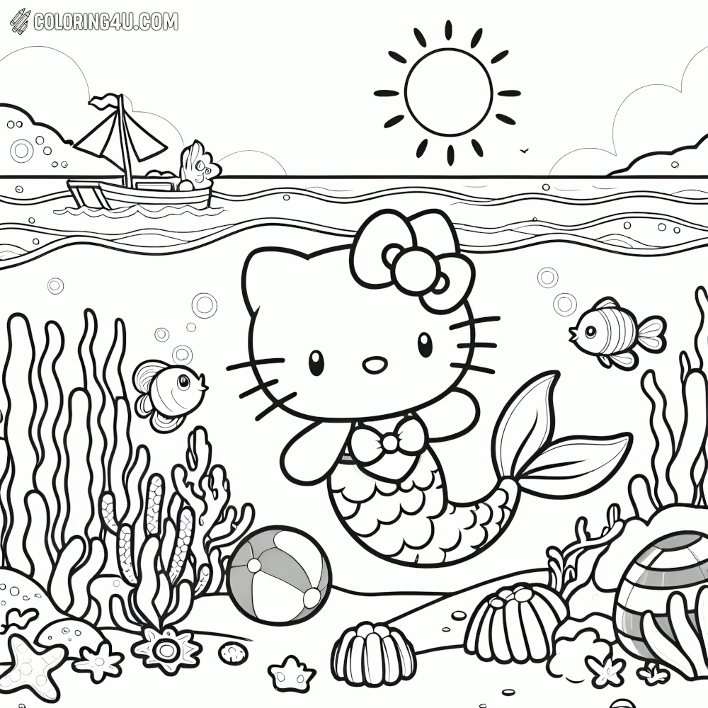 Hello Kitty Mermaid Underwater Coloring Page