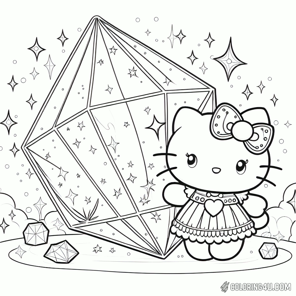 Hello Kitty Sparkling Crystal Coloring Page