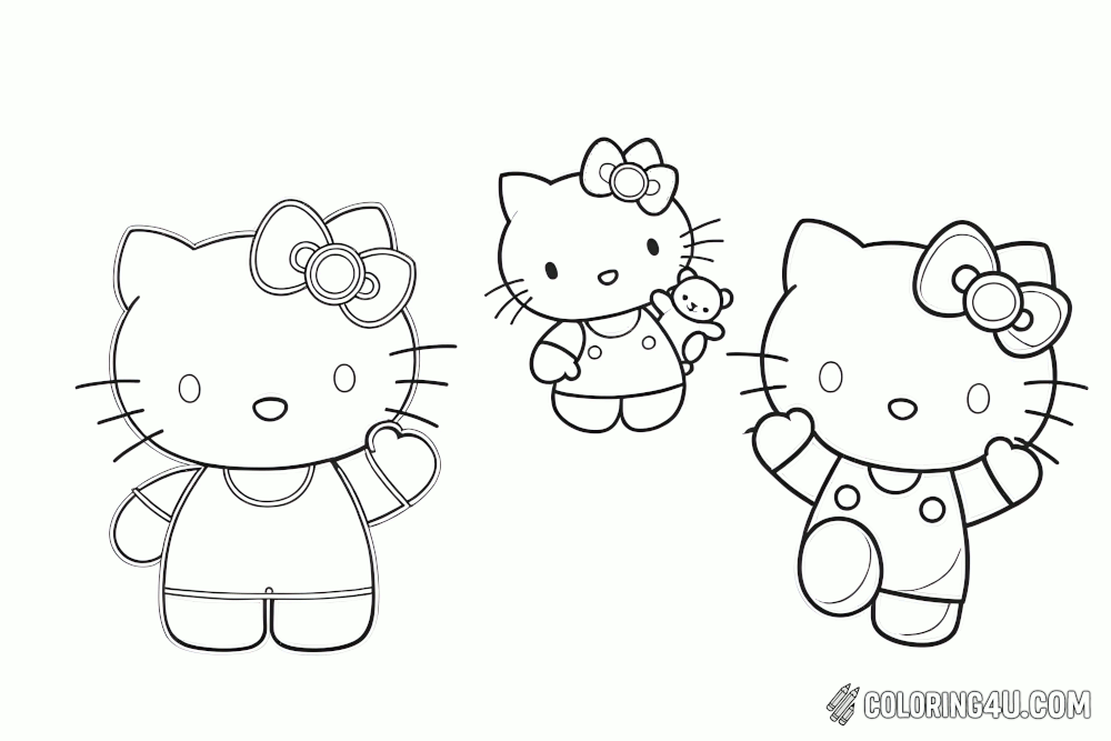 Hello Kitty Twins Side By Side Coloring Page