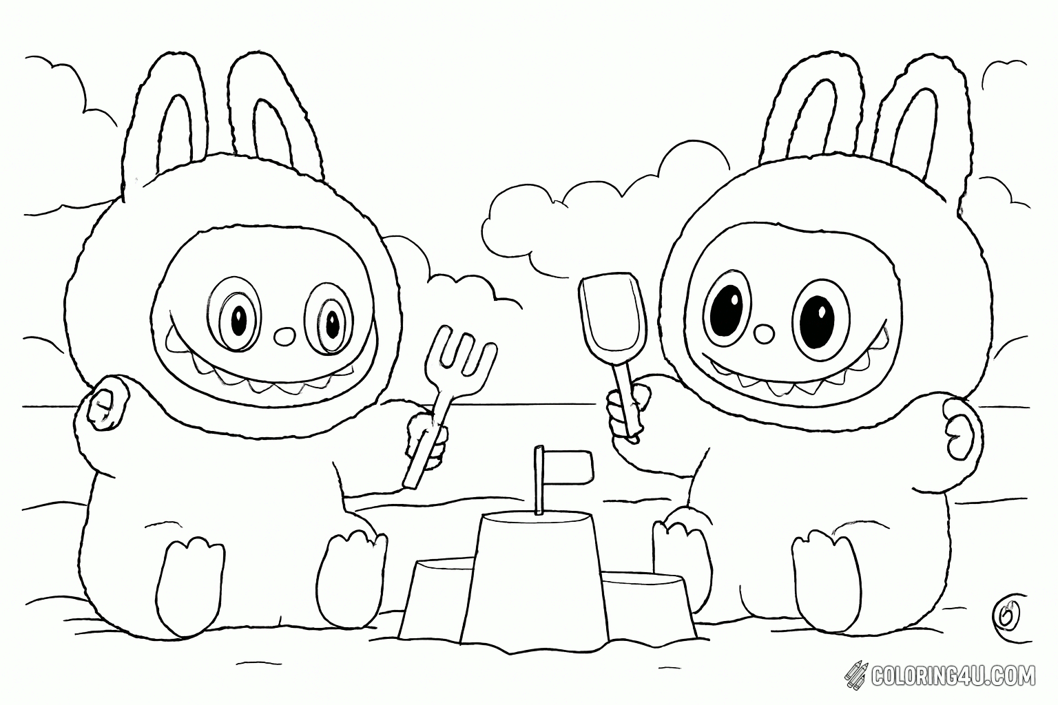 Labubu Building Snow Castle Coloring Page