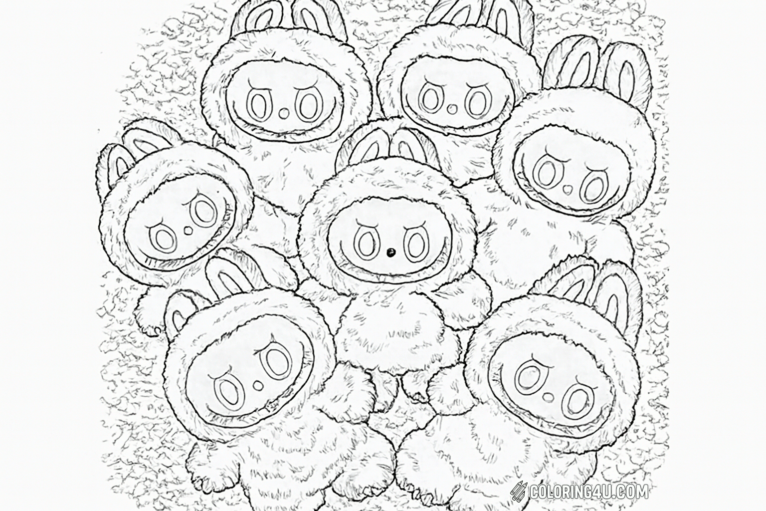 Labubu Characters Piled Up Coloring Page
