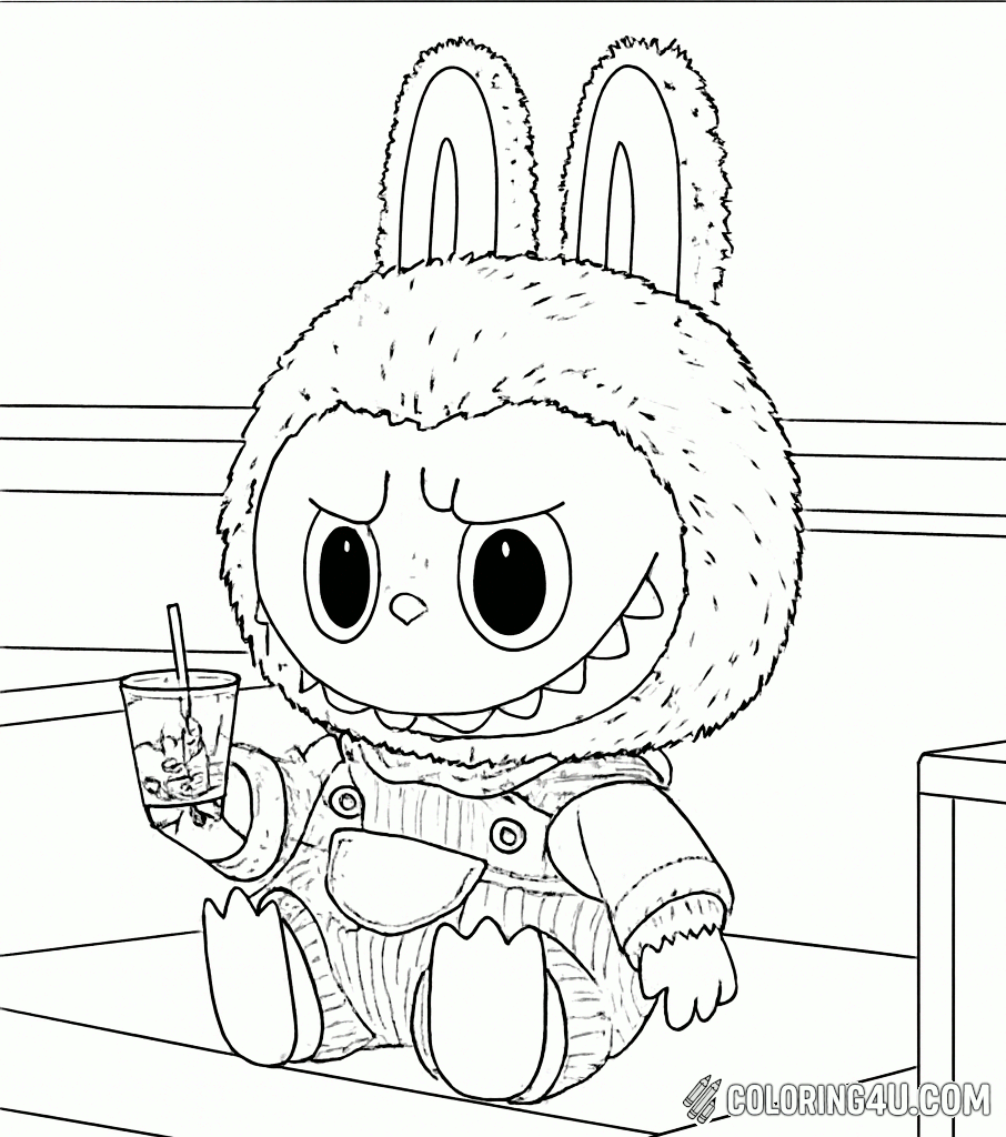 Labubu Drinking Boba Coloring Page