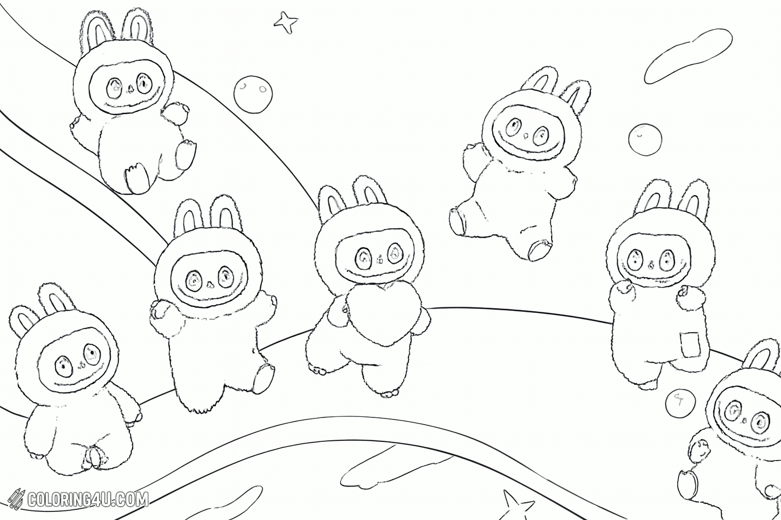 Labubu Family Multiple Poses Coloring Page