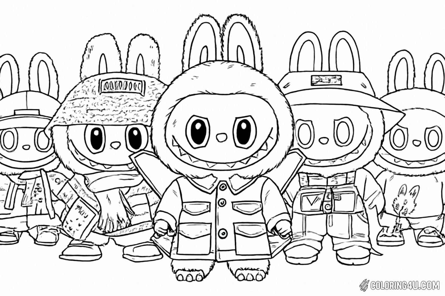 Labubu Group Lineup Coloring Page