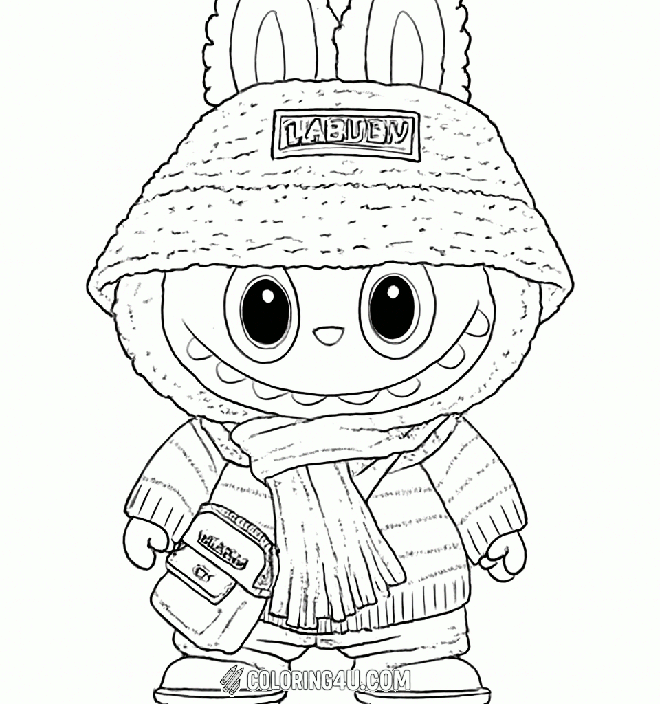 Labubu Holding Camera Smiling Coloring Page