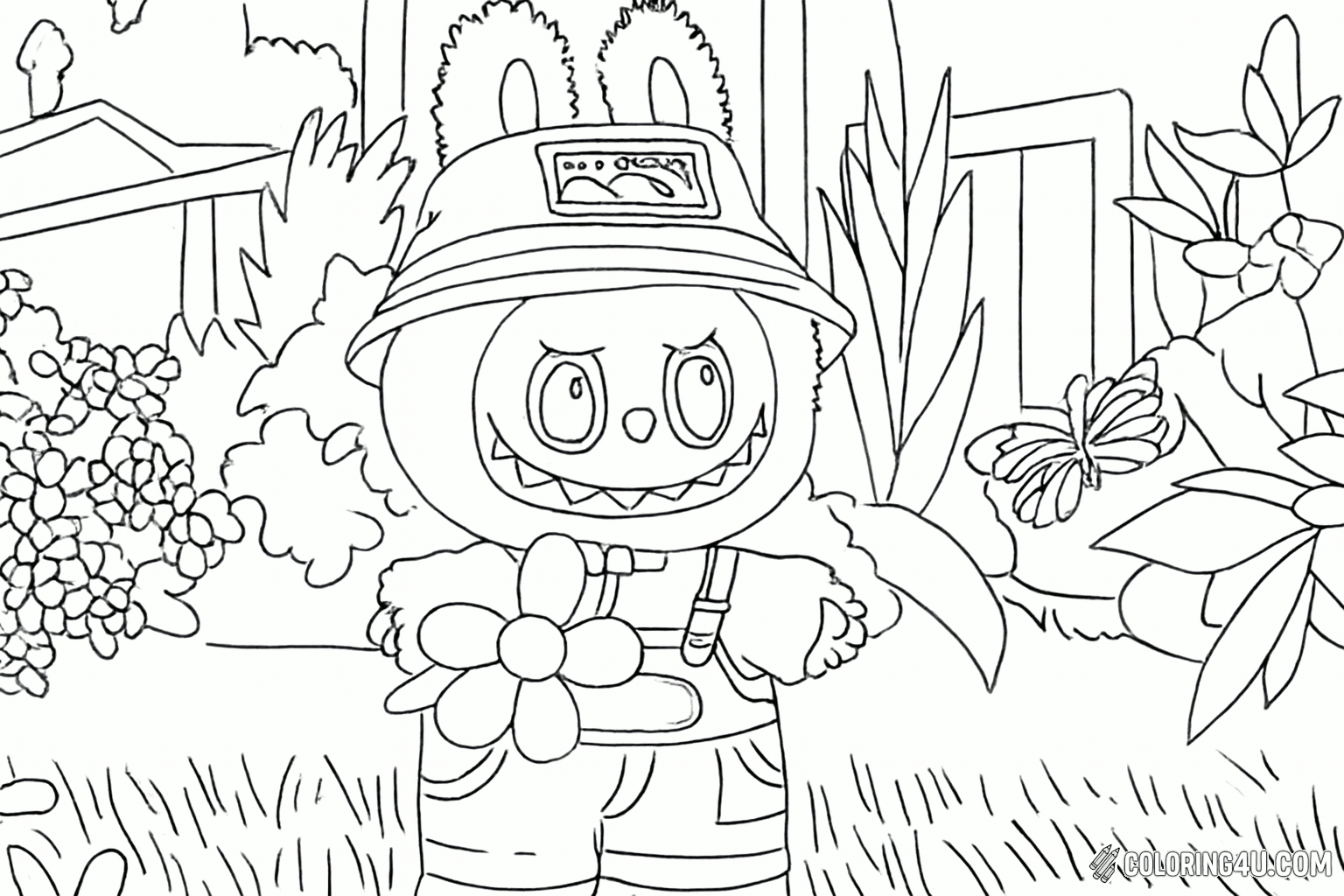 Labubu Holding Flowers Coloring Page