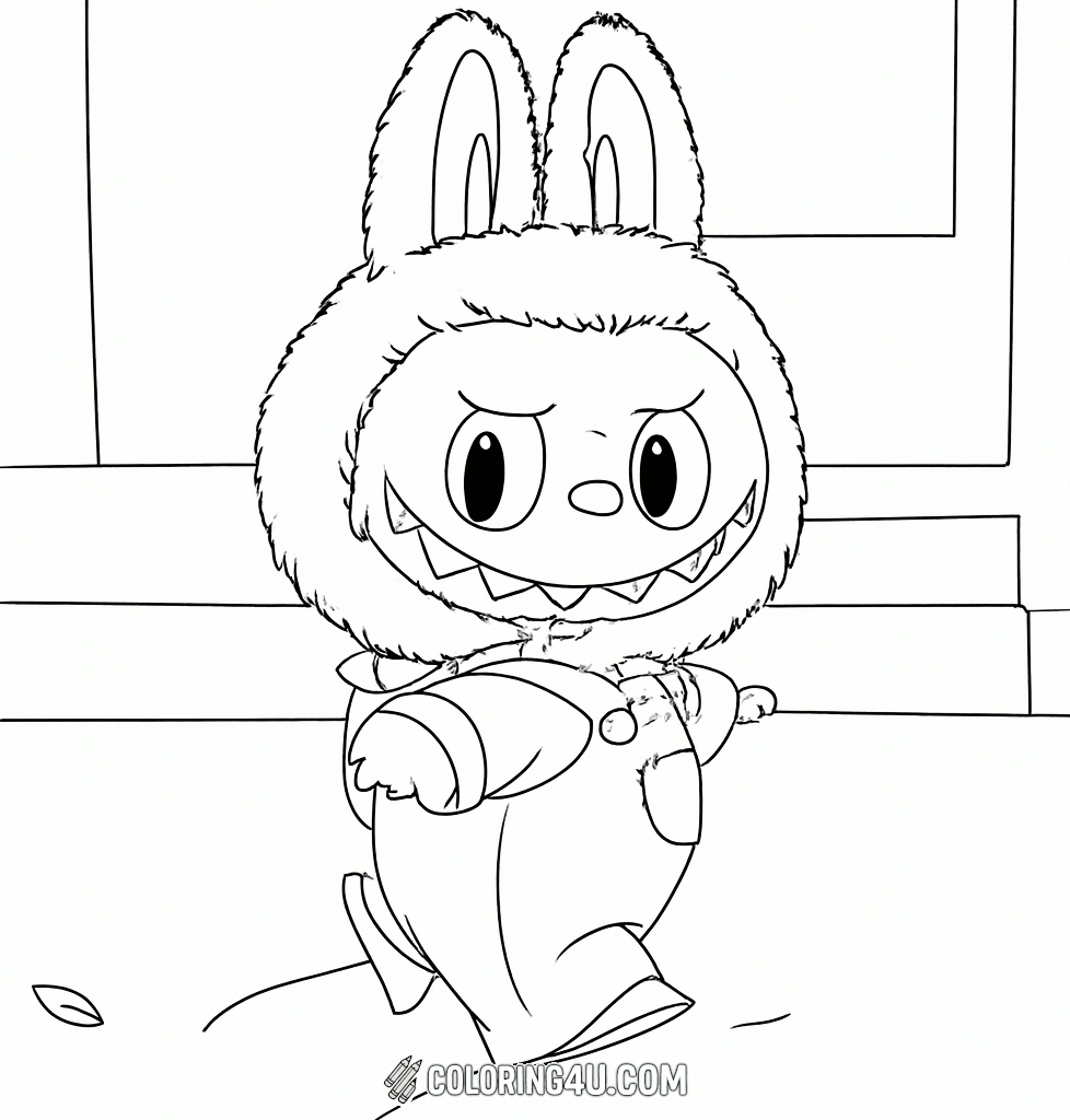 Labubu Walking With Smile Coloring Page