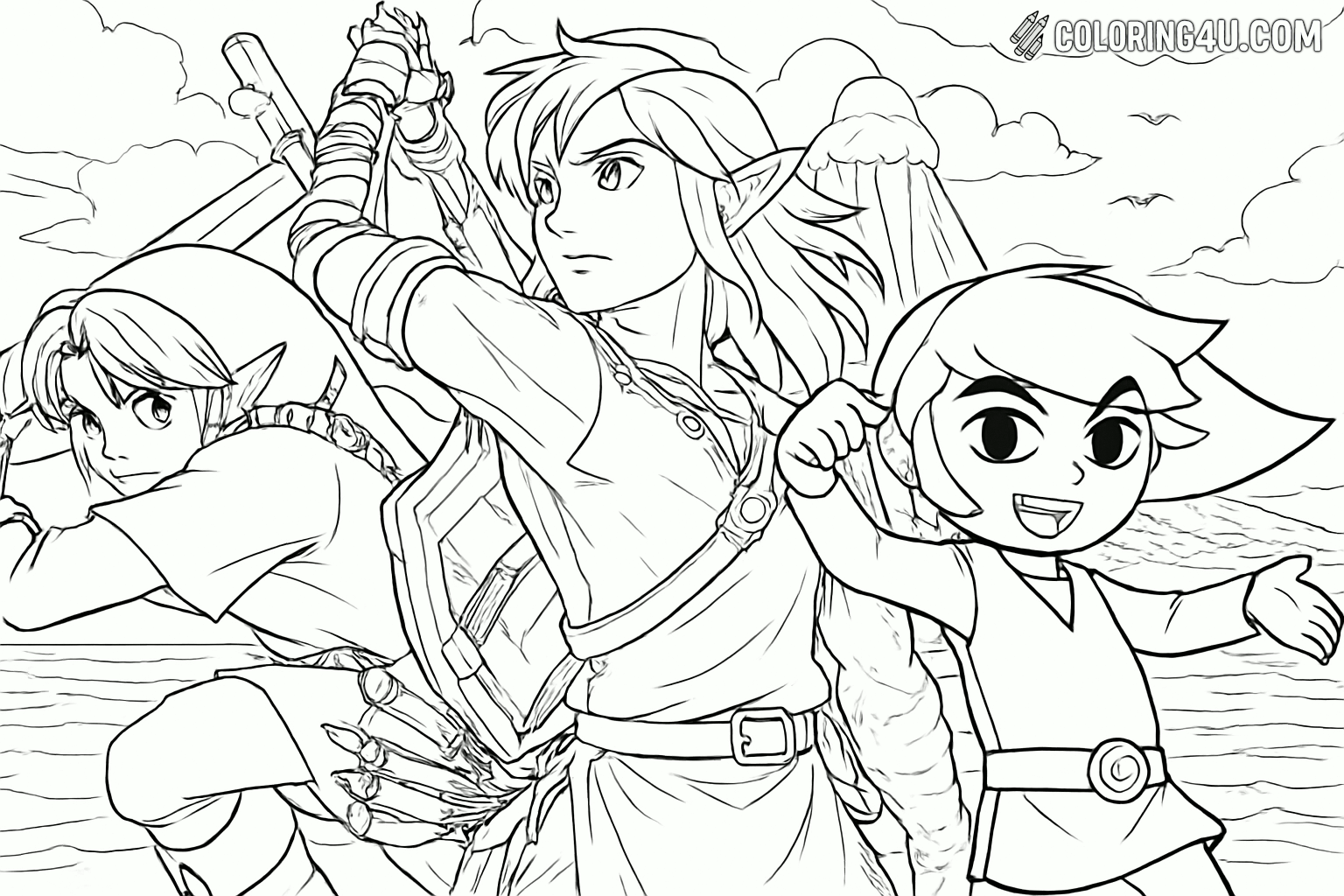 Link And Toon Zelda Together Coloring Page