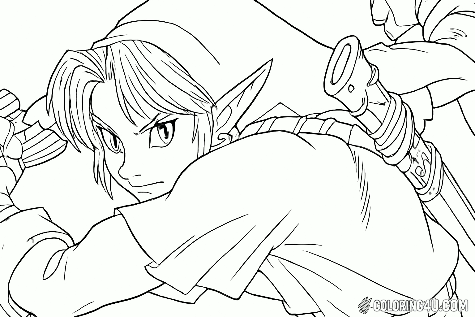 Link Crouching Sword Drawn Coloring Page