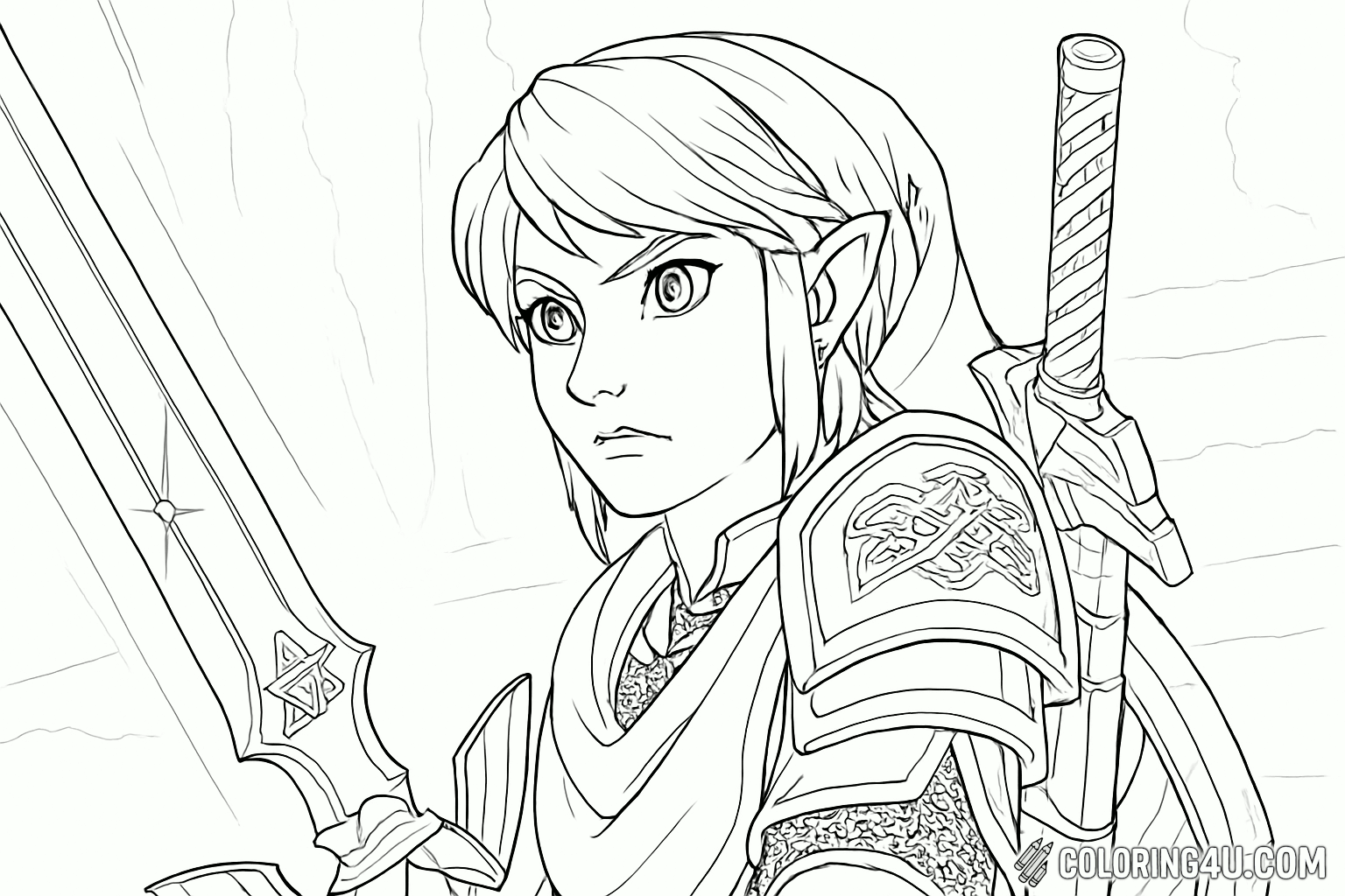 Zelda With Sword Ready Coloring Page