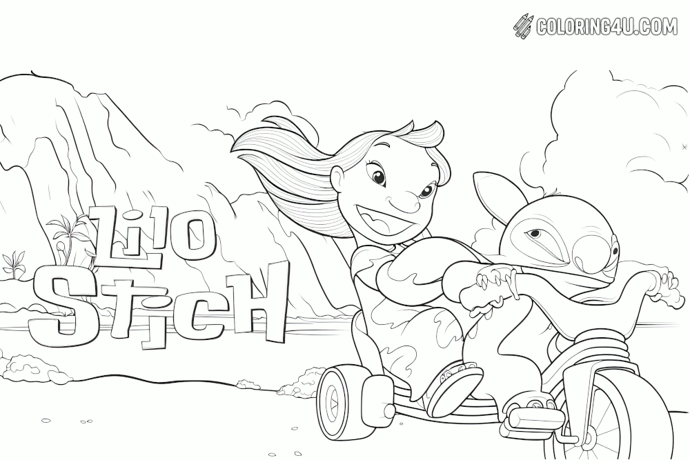 Lilo And Stitch Bike Ride Coloring Page