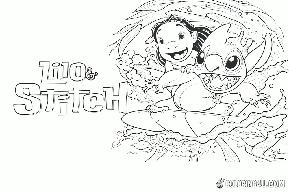 Lilo And Stitch Cuddling Coloring Page