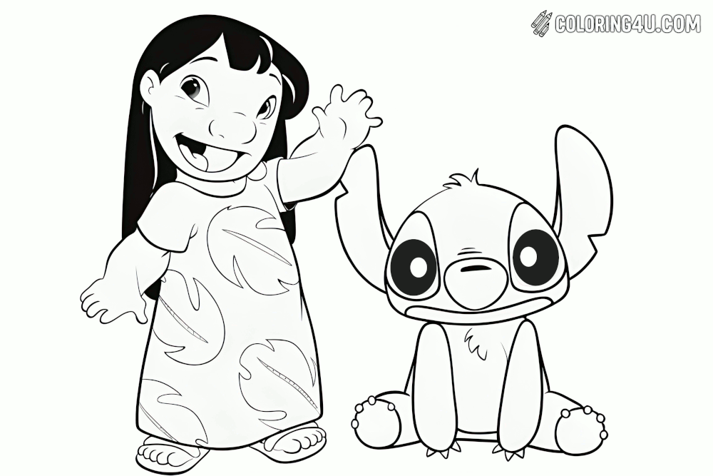Lilo And Stitch Holding Hands Coloring Page