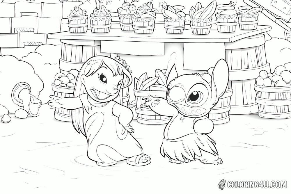 Lilo And Stitch Market Coloring Page