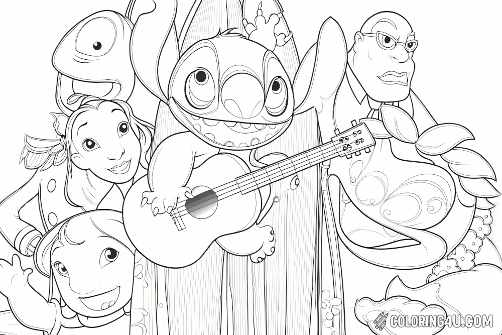 Lilo And Stitch Ohana Group Coloring Page
