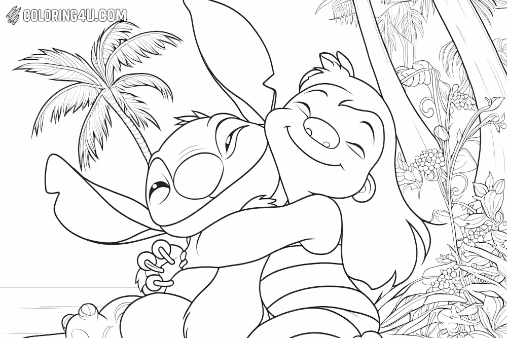 Lilo Hugging Stitch Coloring Page