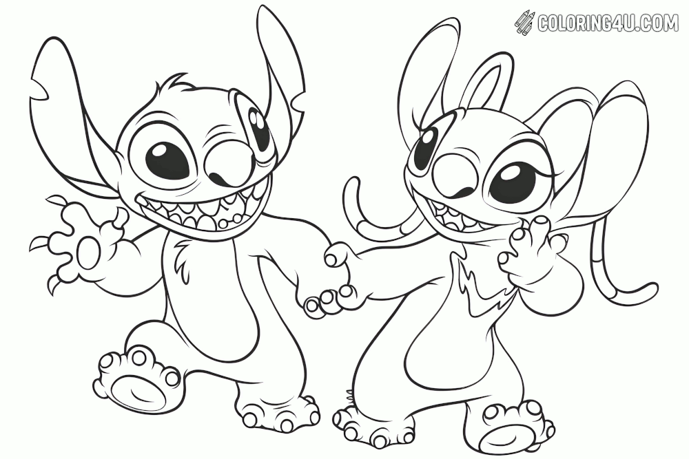 Stitch And Angel Dancing Coloring Page