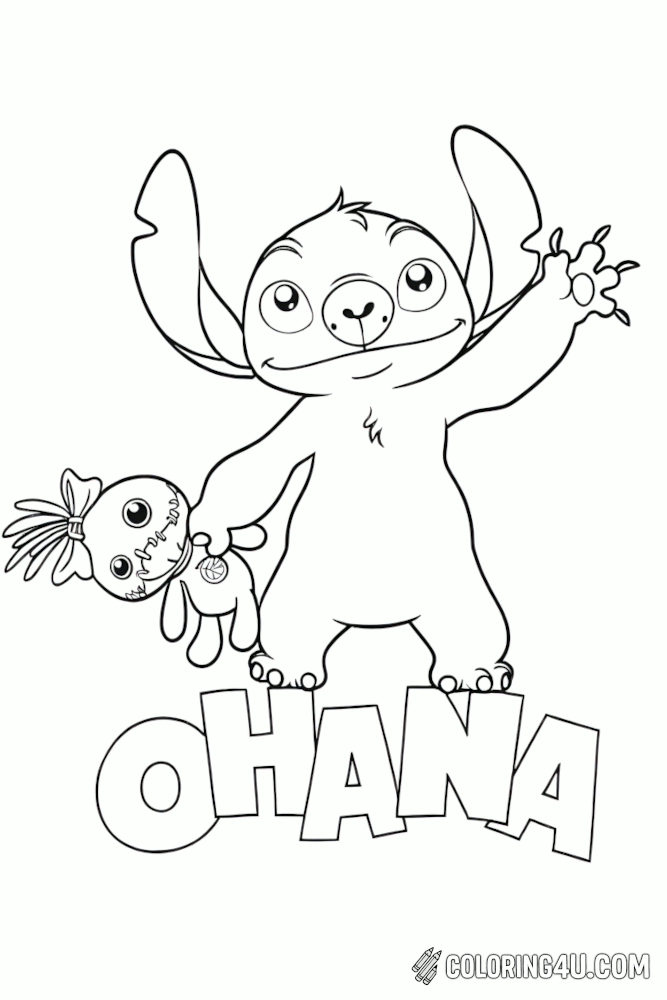 Stitch Ohana Text Coloring Page