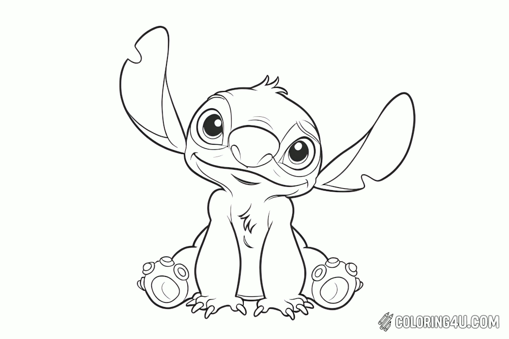 Stitch Sitting Cute Coloring Page