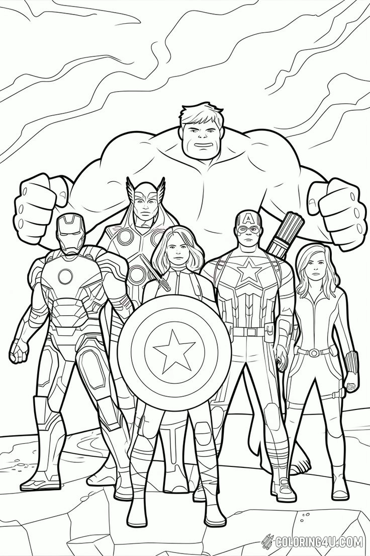Avengers Team Group Lineup Coloring Page