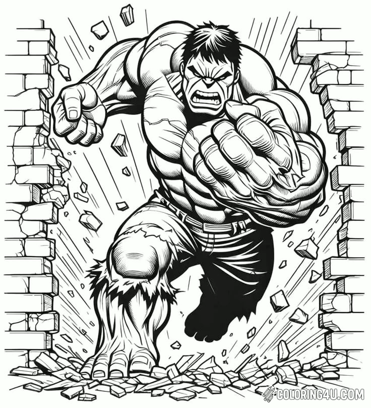 Hulk Smashing Through Wall Coloring Page