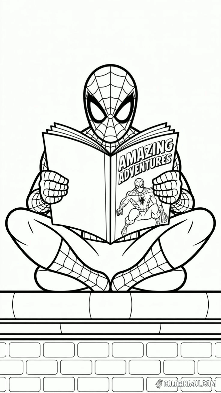 Spiderman Reading Comic Book Coloring Page