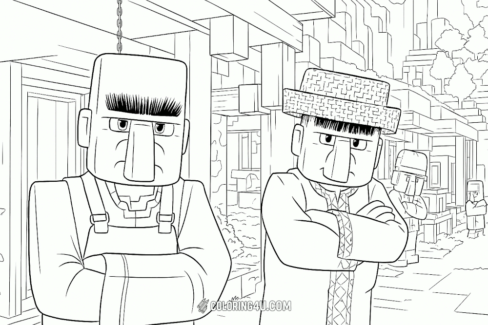Minecraft Villagers Closeup Coloring