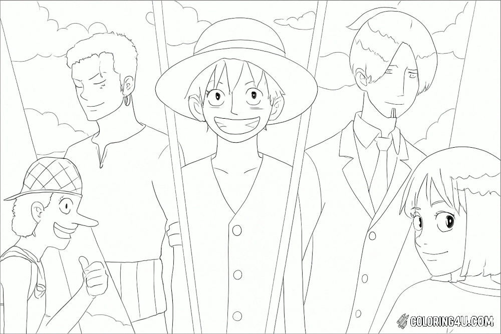 Luffy And Crew Smiling Coloring Page
