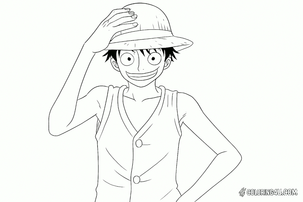 Luffy Coloring Page Hat Smile