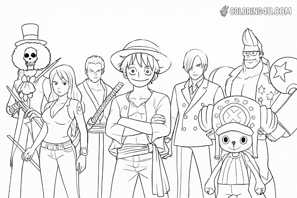 One Piece Crew Coloring Page Straw Hats