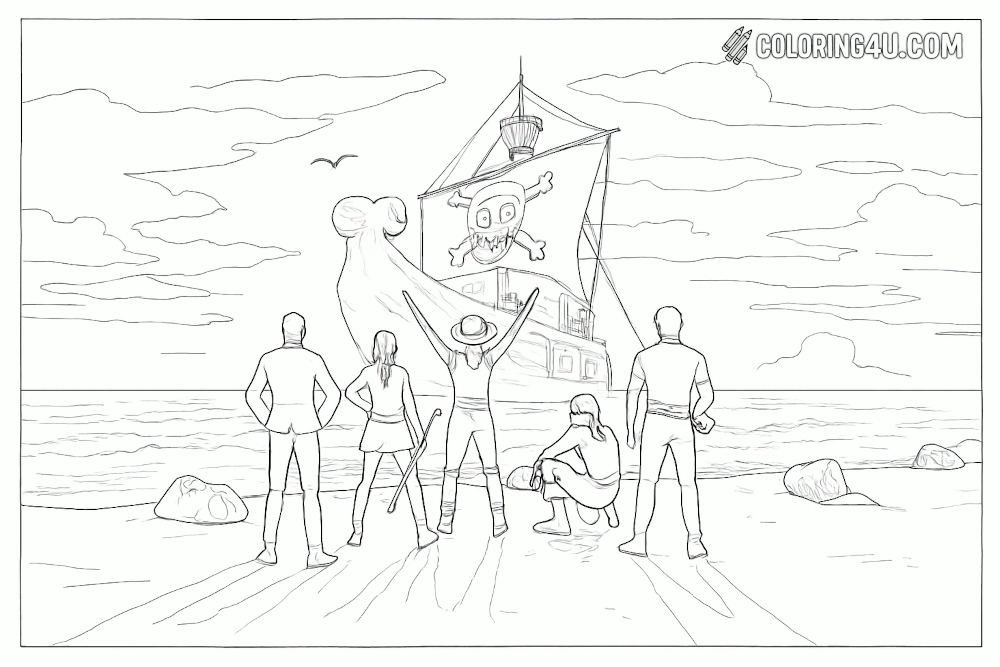 One Piece Crew On Beach Coloring Page