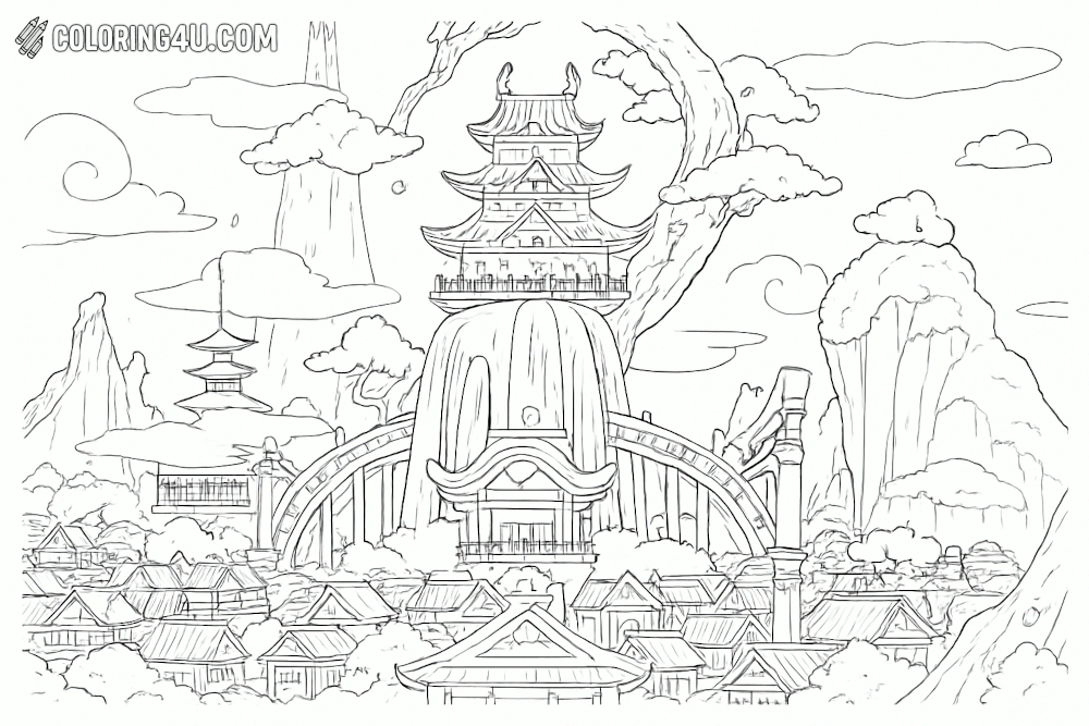 Wano Palace Japan Style Coloring Page