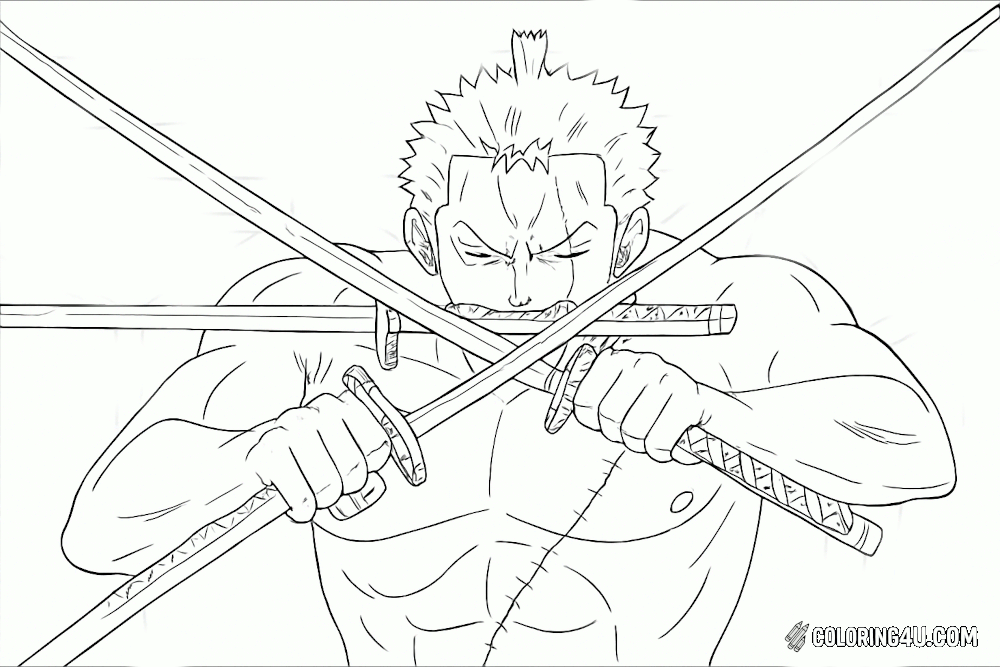 Zoro Three Swords Coloring Page