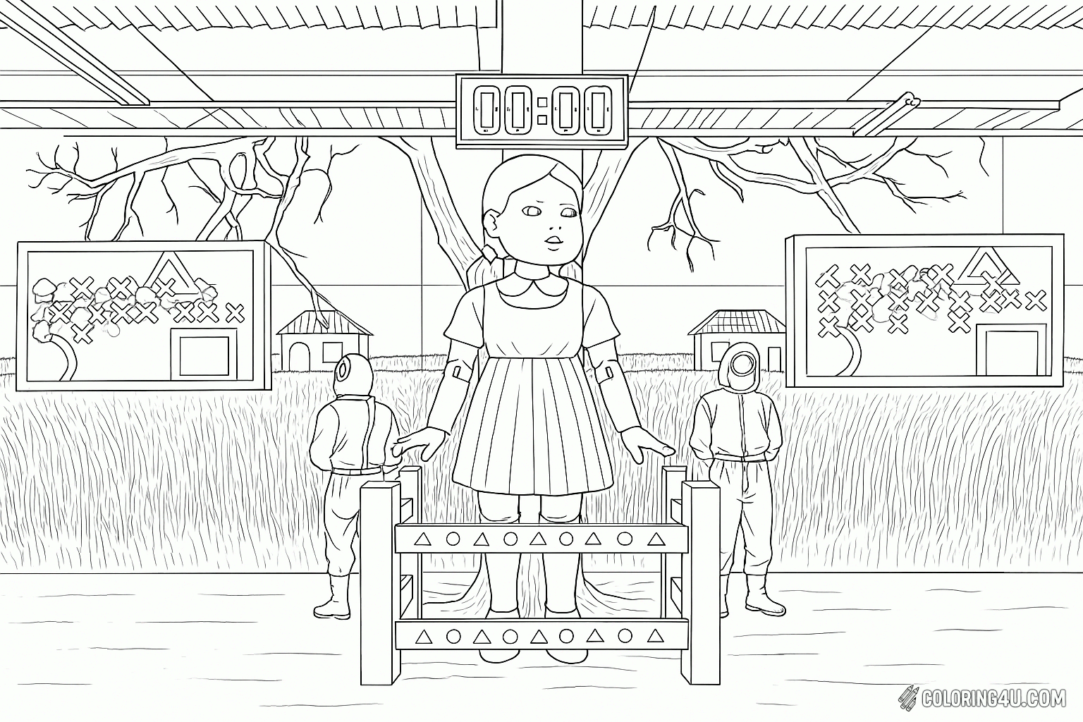Squid Game Doll Countdown Timer Coloring Page