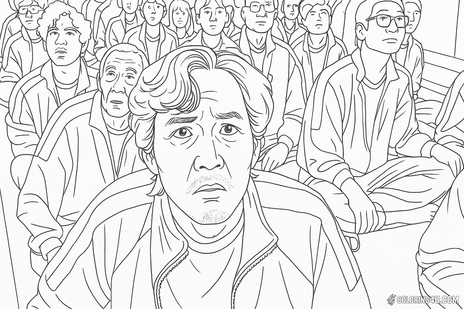Squid Game Gi Hun Shocked Expression Coloring Page